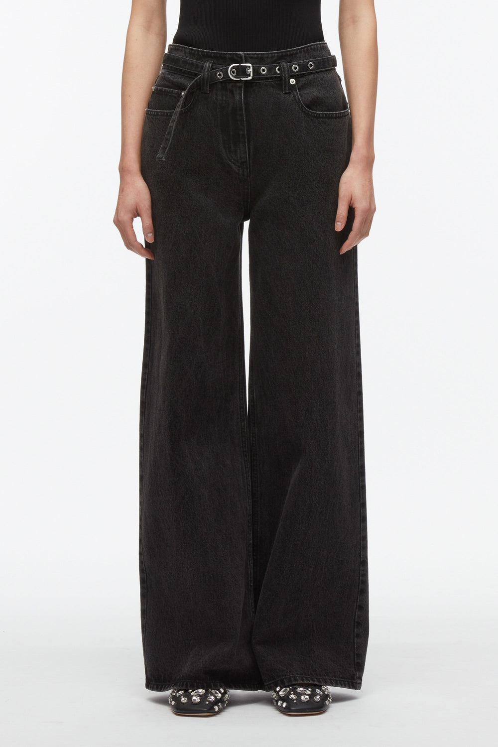 Washed Blk Wide Leg Belted Jeans | 3.1 Phillip Lim