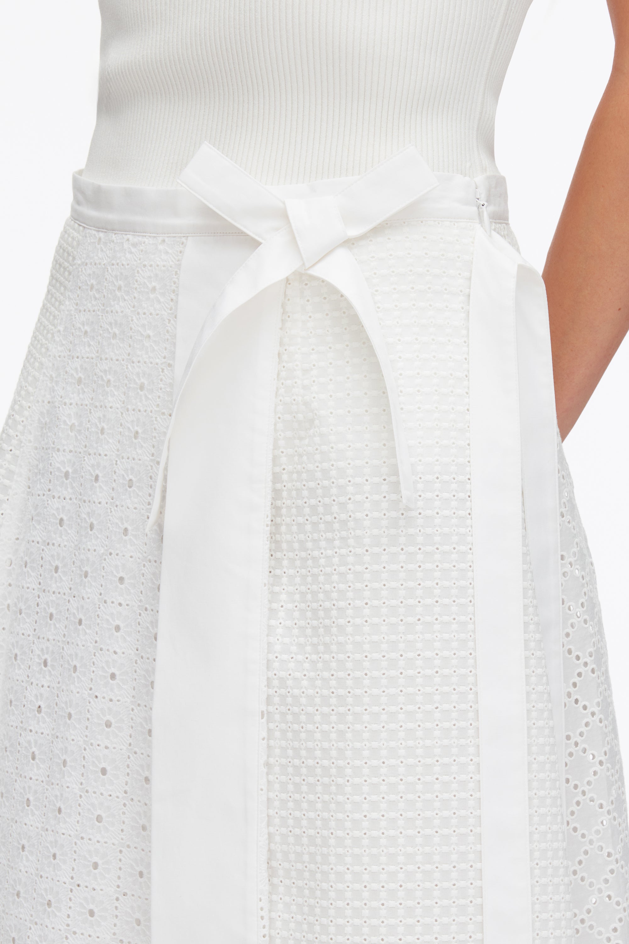 White Broderie Anglaise Patchwork Midi Skirt | 3.1 Phillip Lim