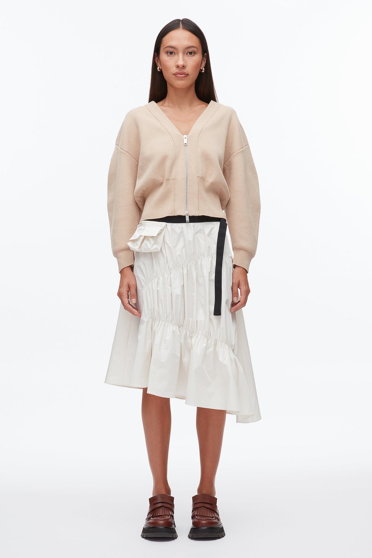 Ivory Ripstop Asymmetric Skirt with Ruching | 3.1 Phillip Lim