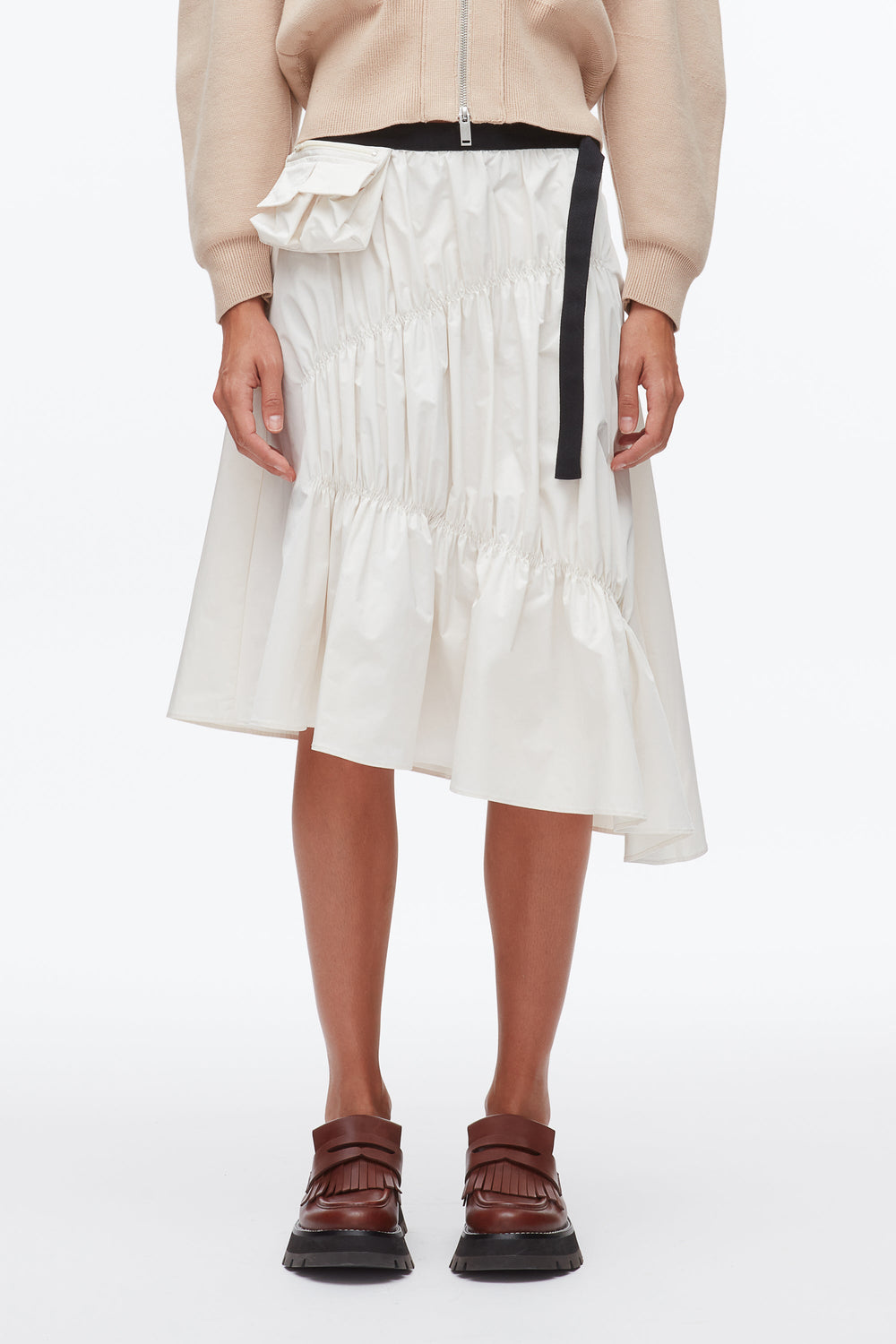 Ivory Ripstop Asymmetric Skirt with Ruching | 3.1 Phillip Lim