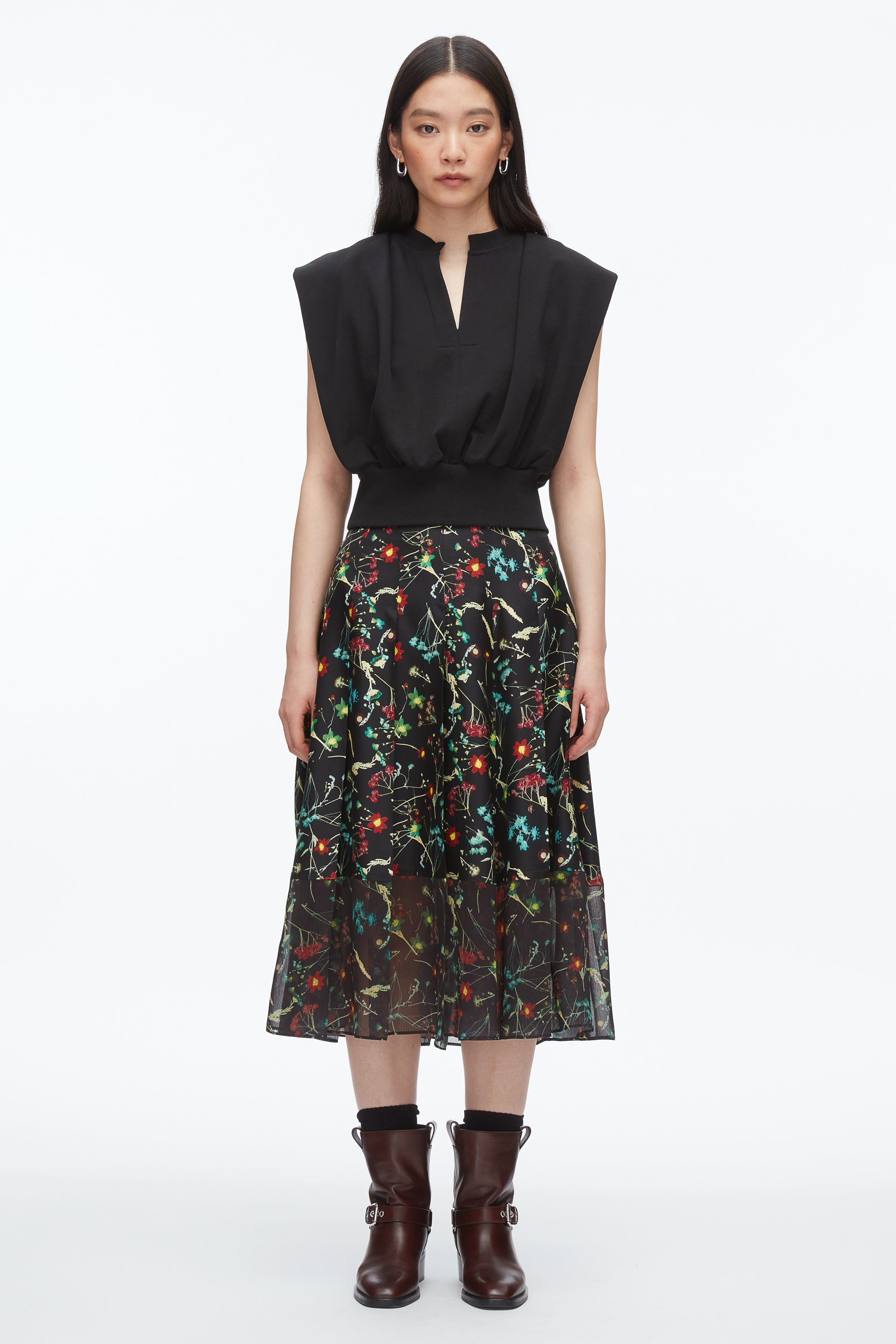 Black Multi Bliss Floral Pleated Skirt | 3.1 Phillip Lim