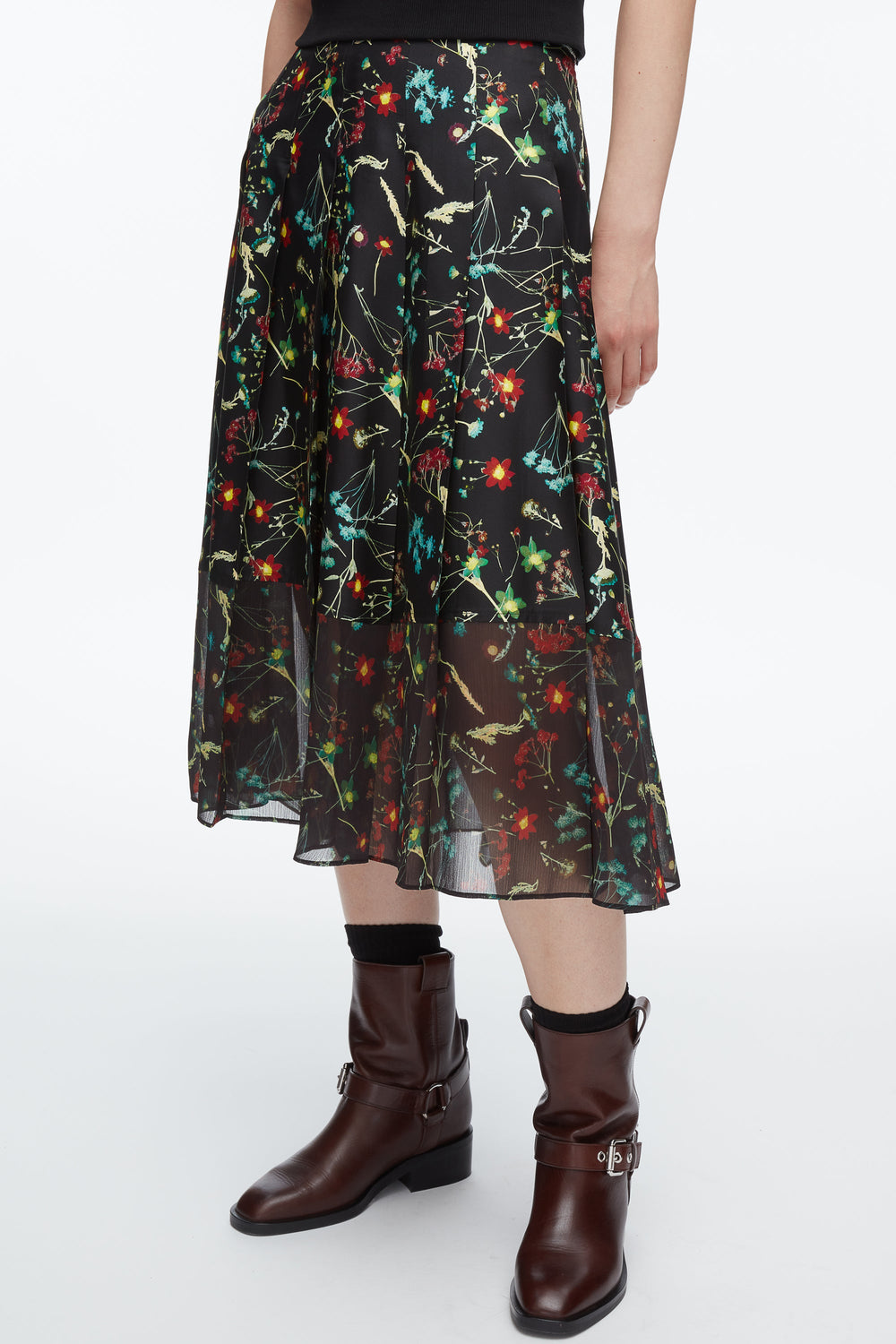 Black Multi Bliss Floral Pleated Skirt | 3.1 Phillip Lim