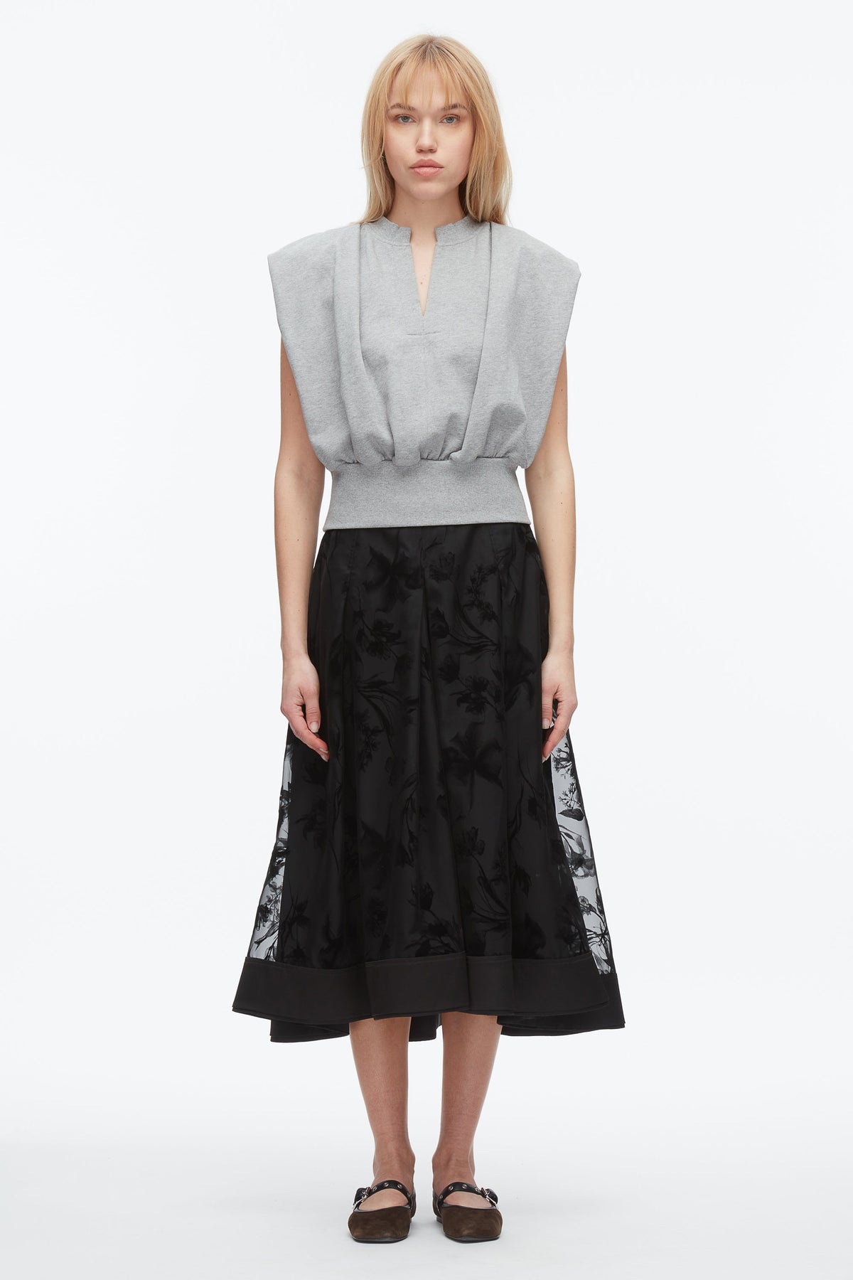 Black Flocked Organza Midi Skirt | 3.1 Phillip Lim