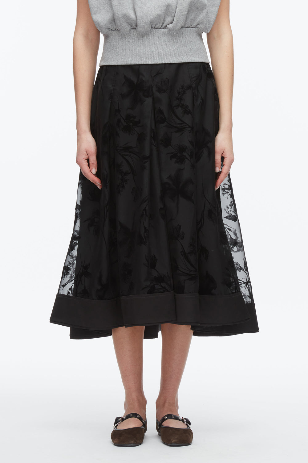 Black Flocked Organza Midi Skirt | 3.1 Phillip Lim