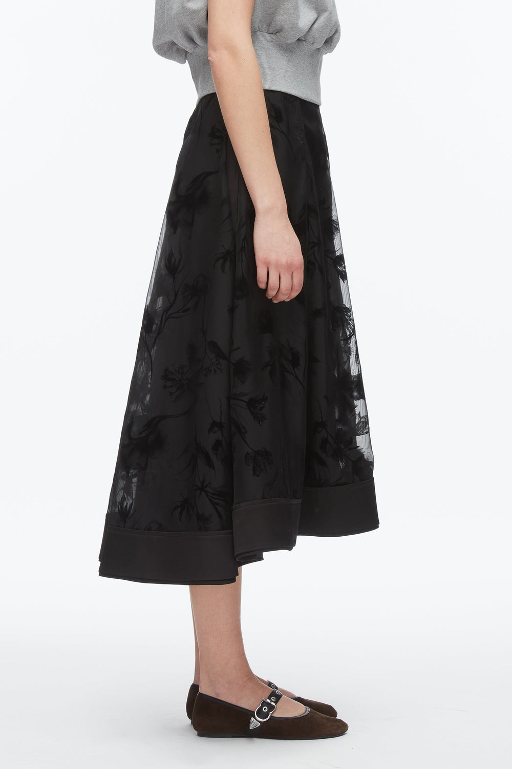 Black Flocked Organza Midi Skirt | 3.1 Phillip Lim