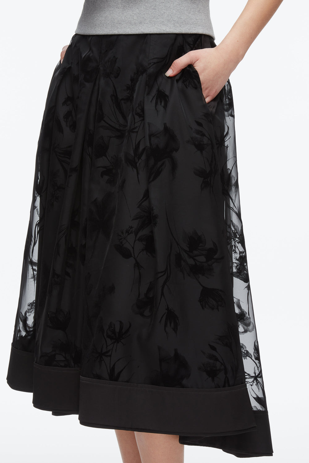 Black Flocked Organza Midi Skirt | 3.1 Phillip Lim