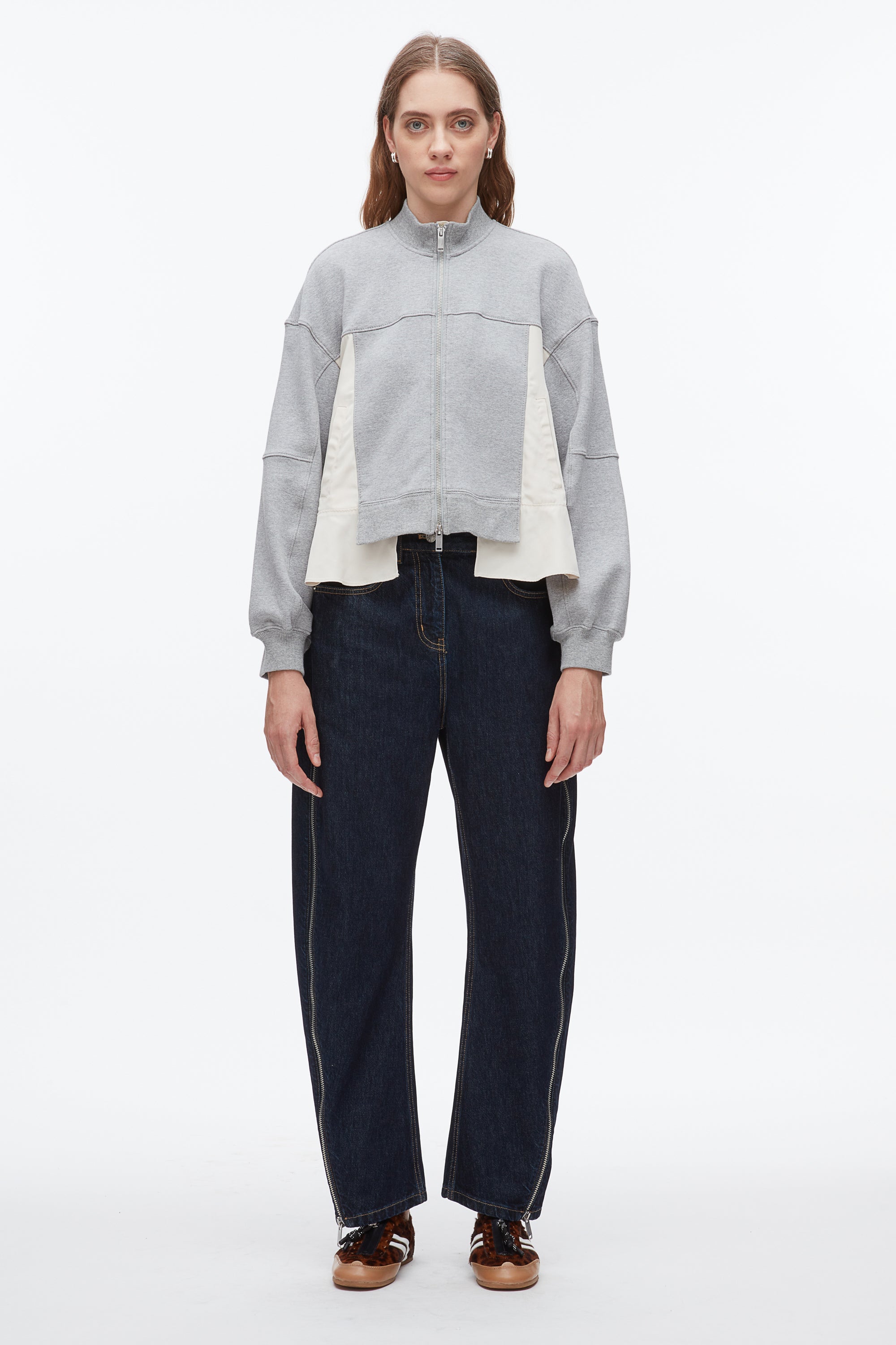 Grey Melange-Stone Terry Hybrid Zip Up | 3.1 Phillip Lim