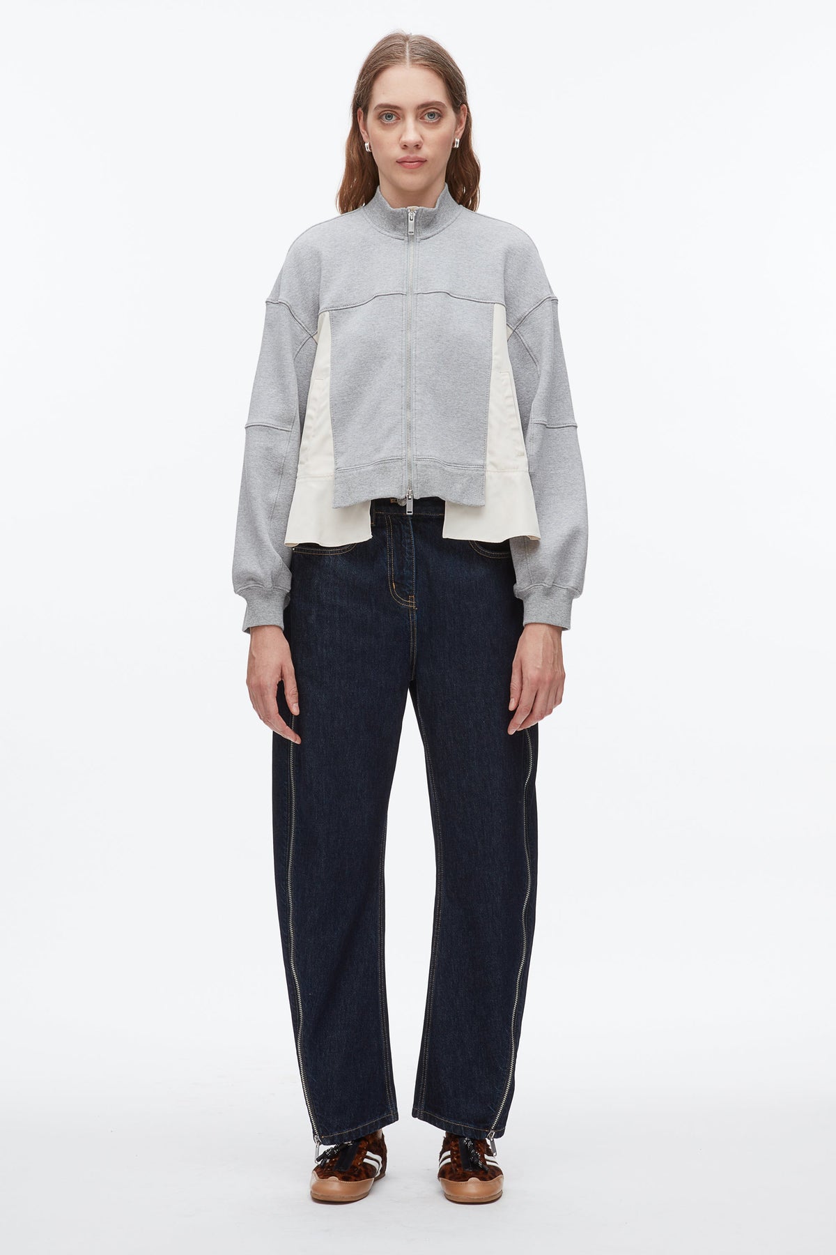 Grey Melange-Stone Terry Hybrid Zip Up | 3.1 Phillip Lim