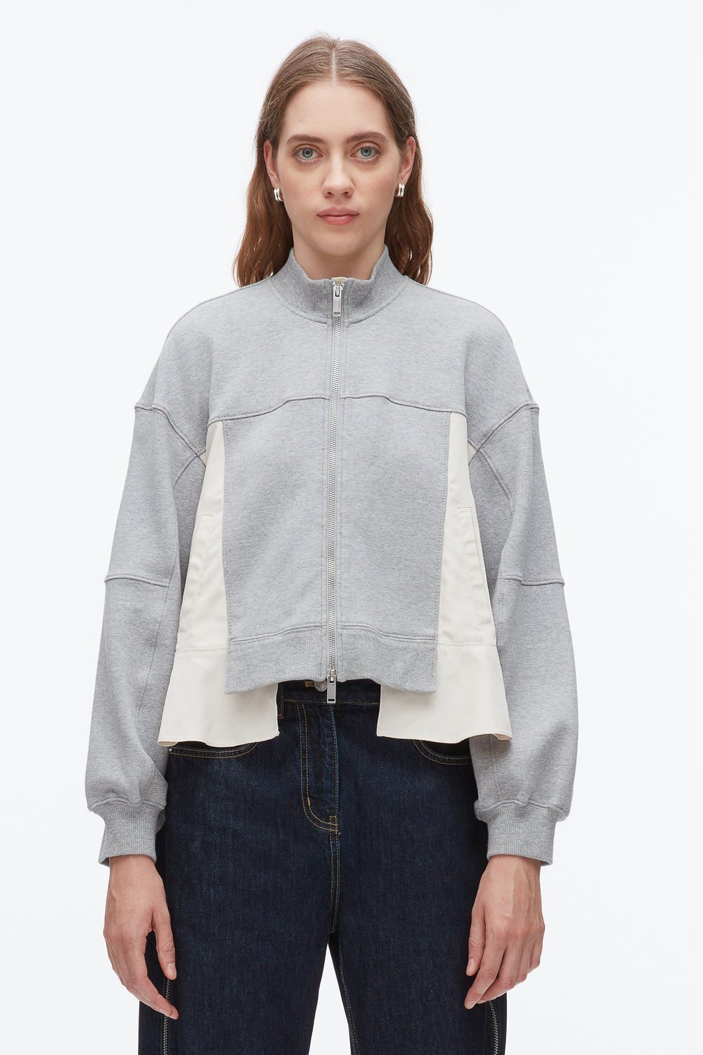 Grey Melange-Stone Terry Hybrid Zip Up | 3.1 Phillip Lim