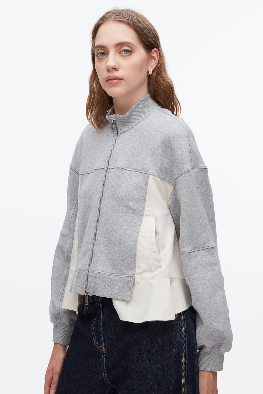 Grey Melange-Stone Terry Hybrid Zip Up | 3.1 Phillip Lim