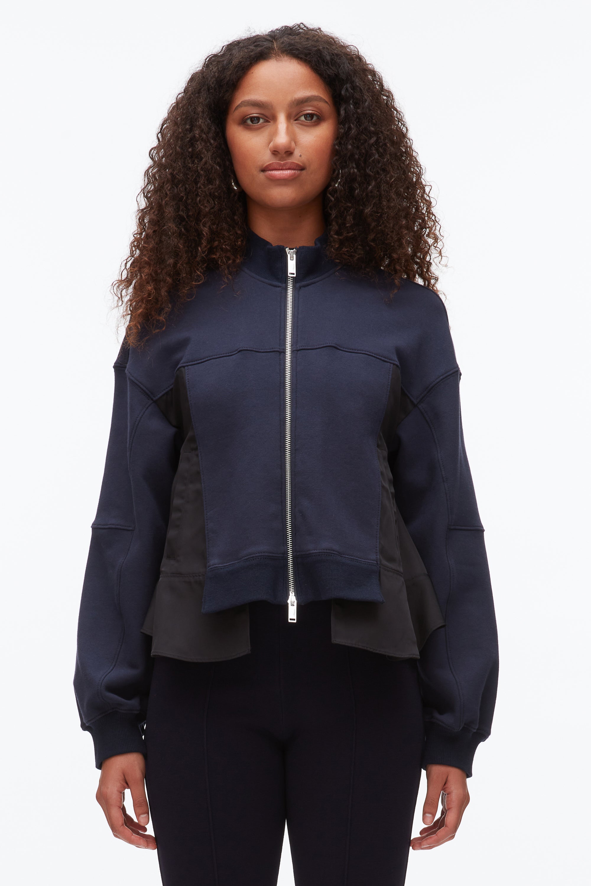 Midnight-Black Terry Hybrid Zip Up | 3.1 Phillip Lim
