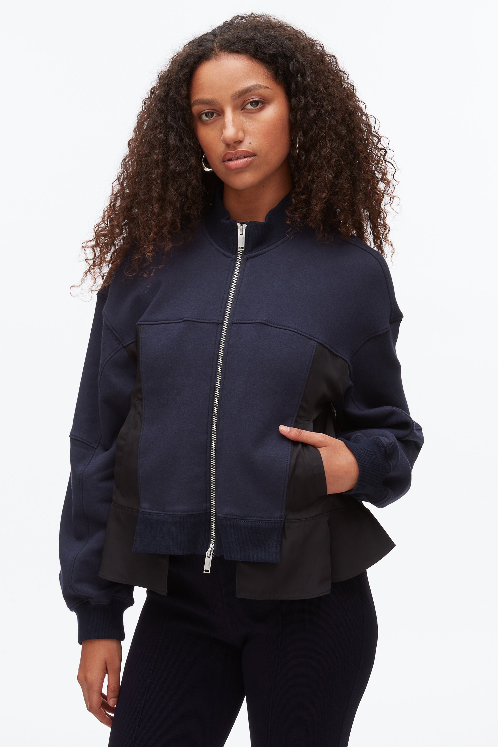 Midnight-Black Terry Hybrid Zip Up | 3.1 Phillip Lim