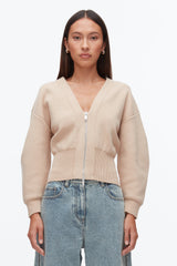 Beige Round Sleeve Zip Cardigan | 3.1 Phillip Lim
