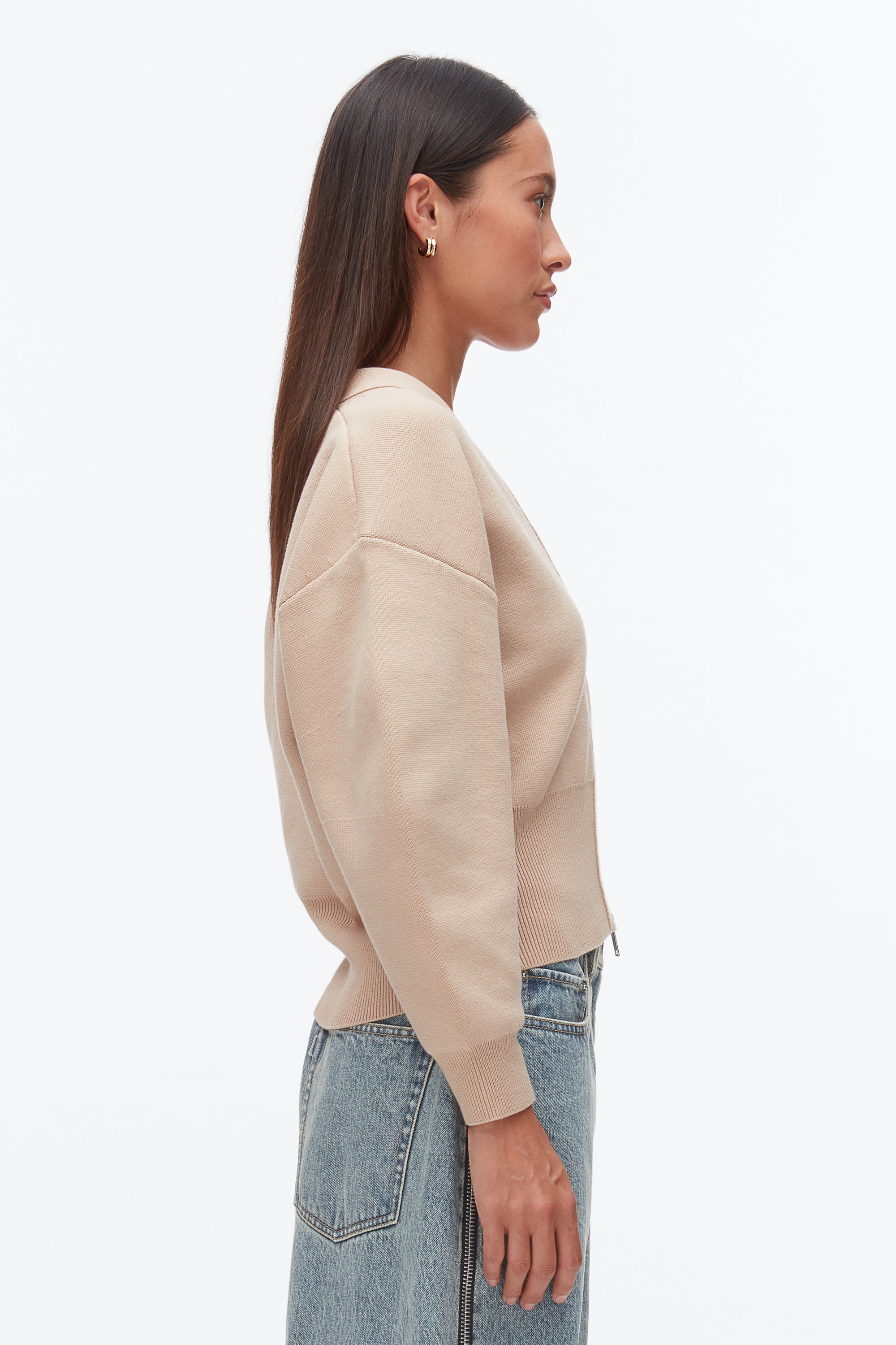 Beige Round Sleeve Zip Cardigan | 3.1 Phillip Lim