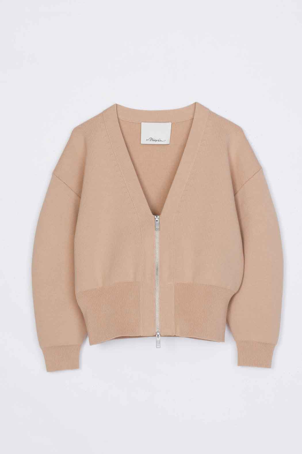 Beige Round Sleeve Zip Cardigan | 3.1 Phillip Lim