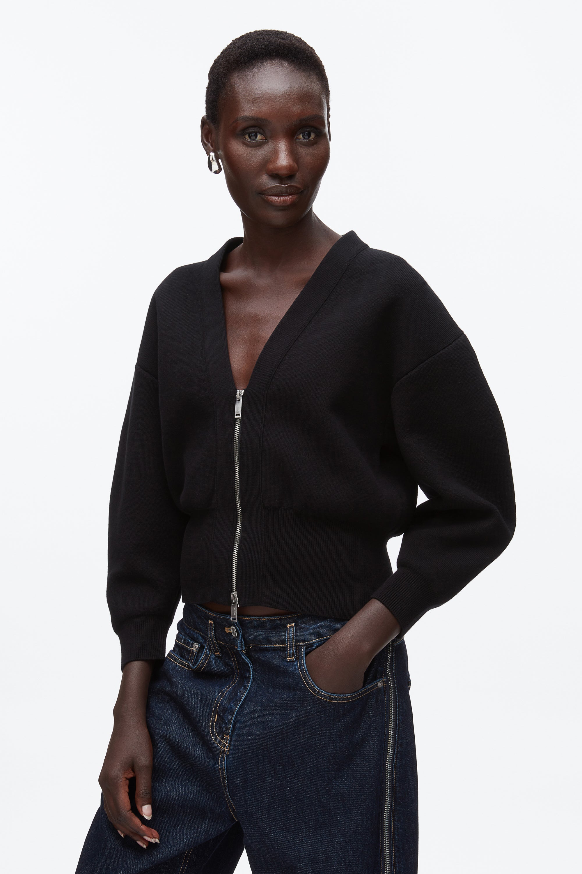 Black Round Sleeve Zip Cardigan | 3.1 Phillip Lim