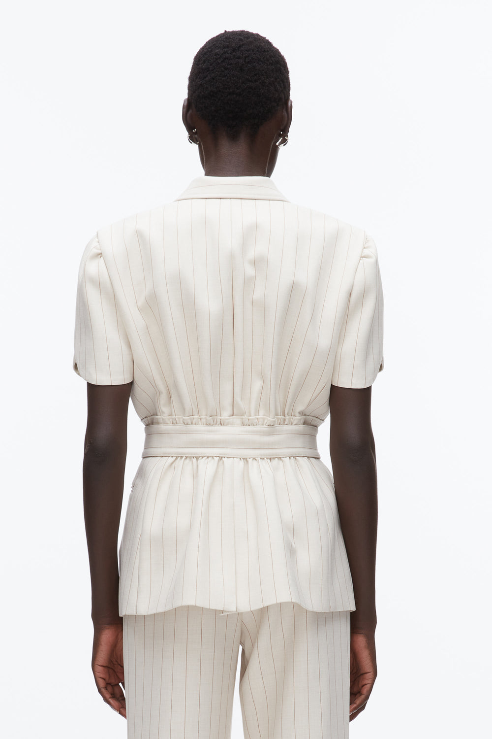 Ecru-Tan Pinstripe Tulip Sleeve Blazer | 3.1 Phillip Lim