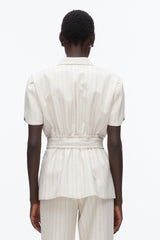 Ecru-Tan Pinstripe Tulip Sleeve Blazer | 3.1 Phillip Lim