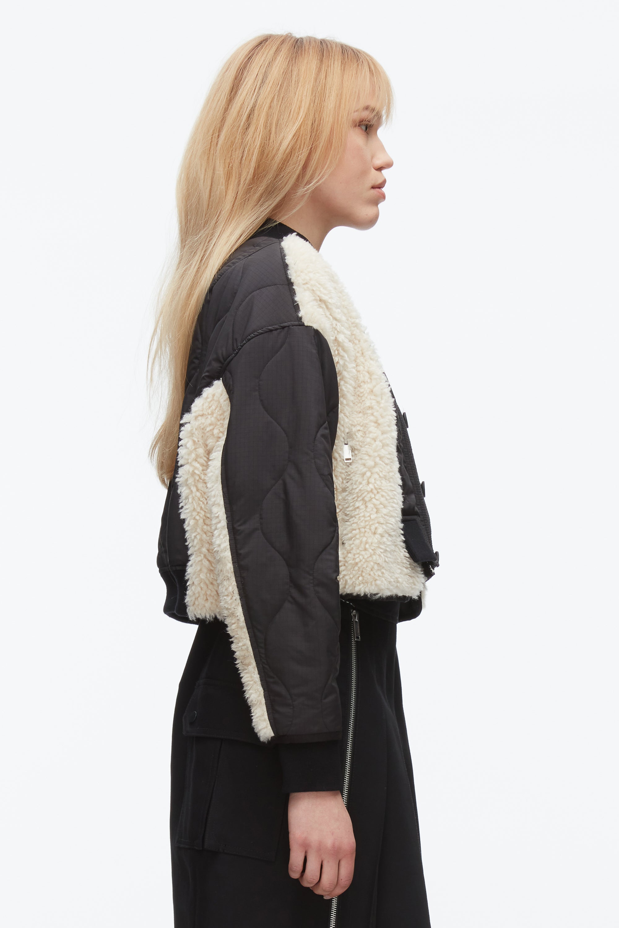 Black-Natural Cropped Sherpa Combo Bomber | 3.1 Phillip Lim