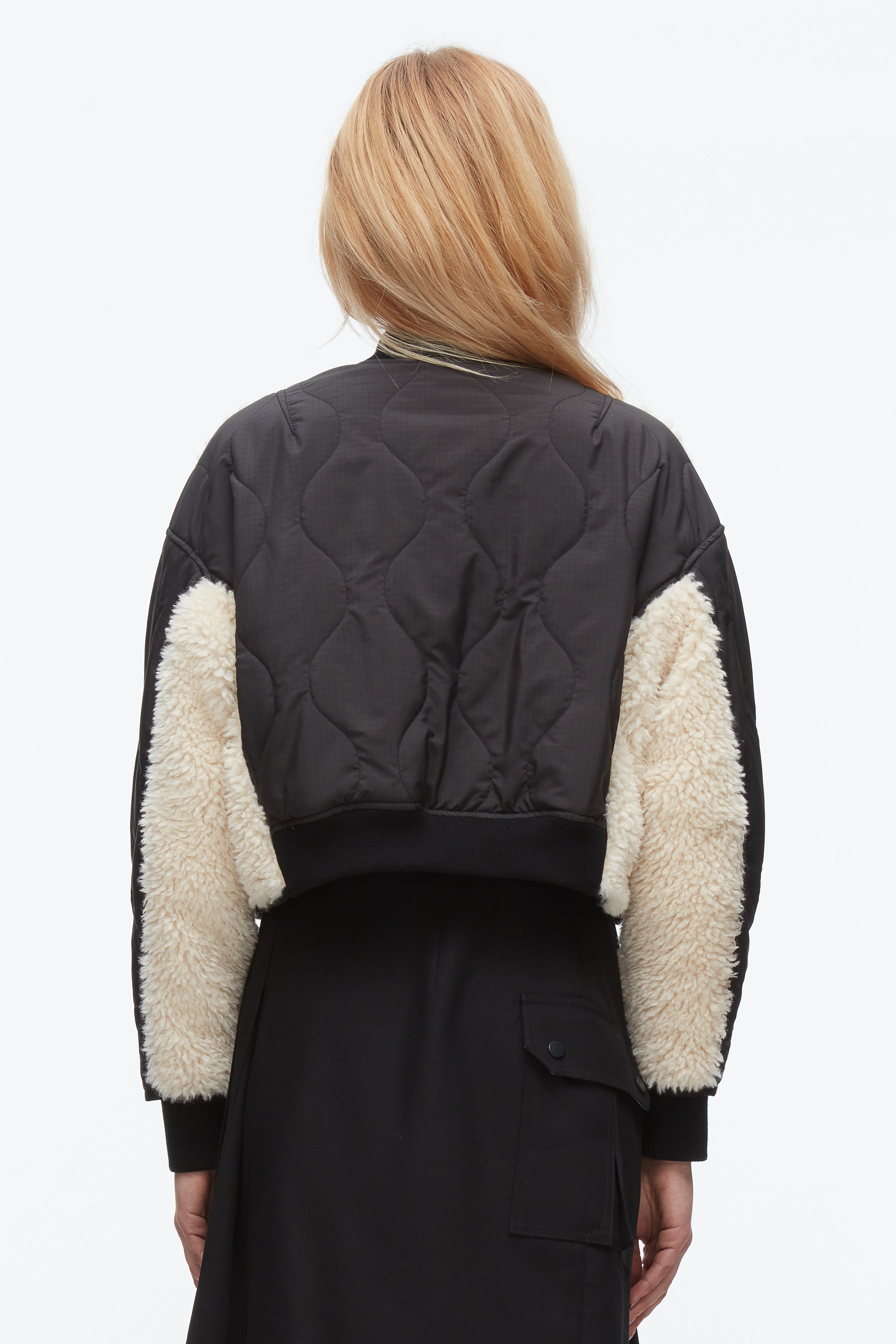 Black-Natural Cropped Sherpa Combo Bomber | 3.1 Phillip Lim