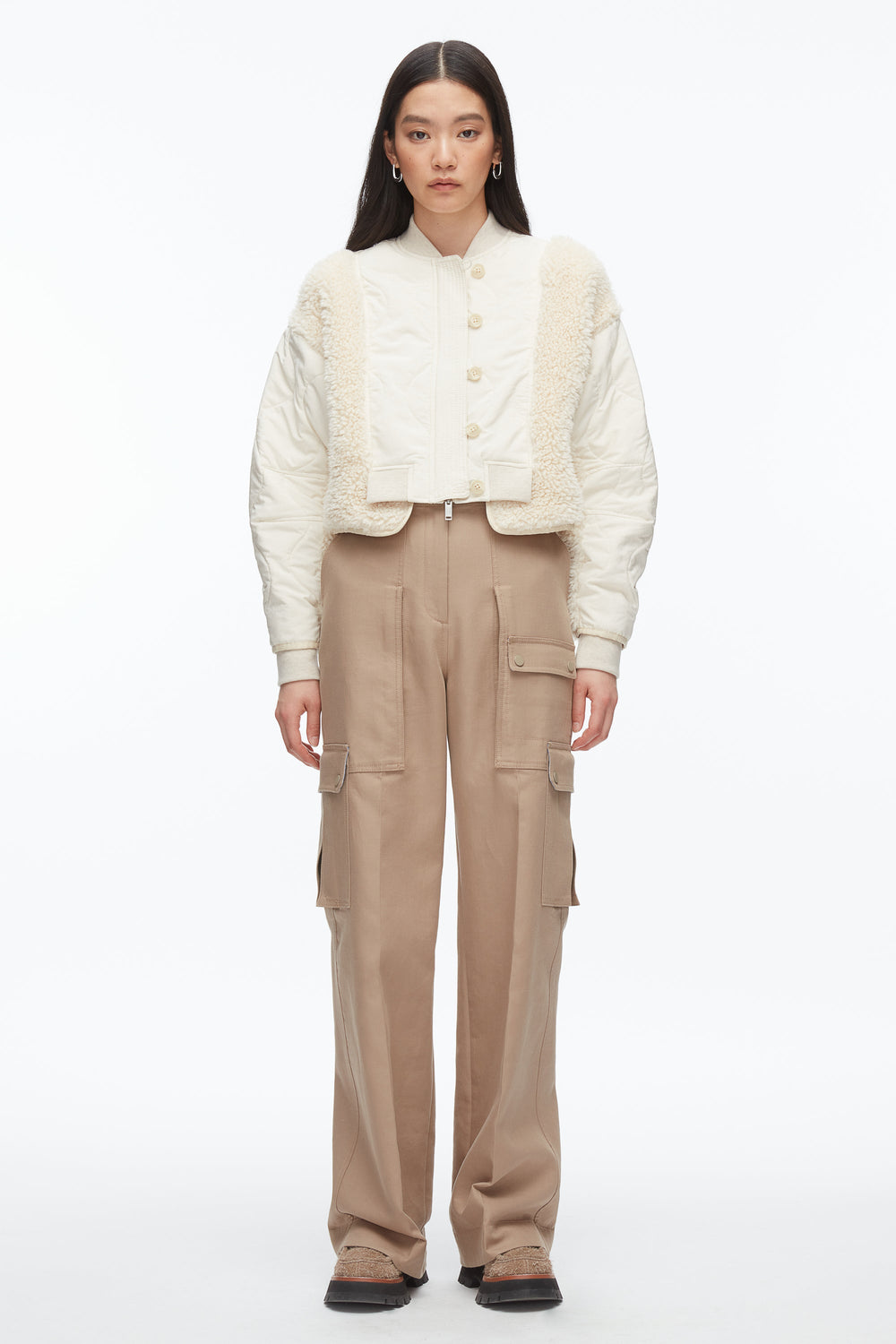 Parchment Multi Cropped Sherpa Combo Bomber | 3.1 Phillip Lim