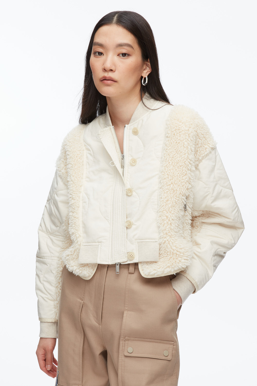 Parchment Multi Cropped Sherpa Combo Bomber | 3.1 Phillip Lim
