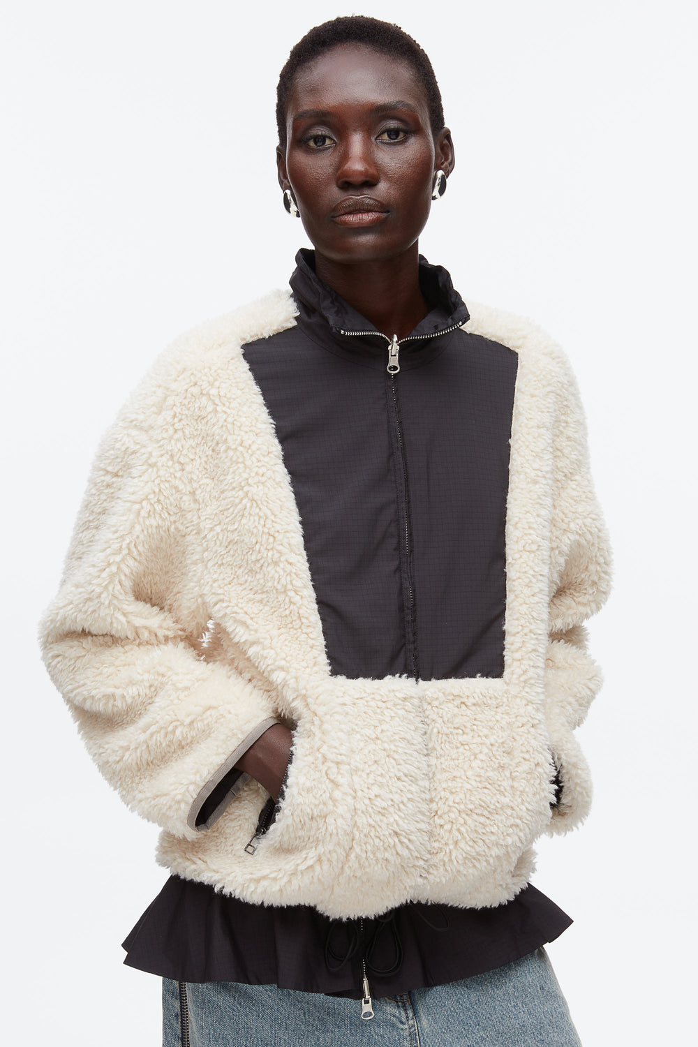 Natural-Blk Flounce Hem Sherpa Jacket | 3.1 Phillip Lim