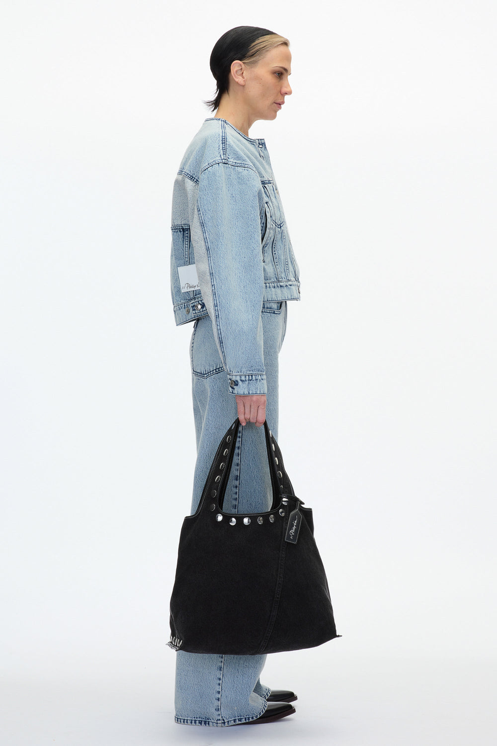 Washed Blk Denim Market Tote with Studs | 3.1 Phillip Lim