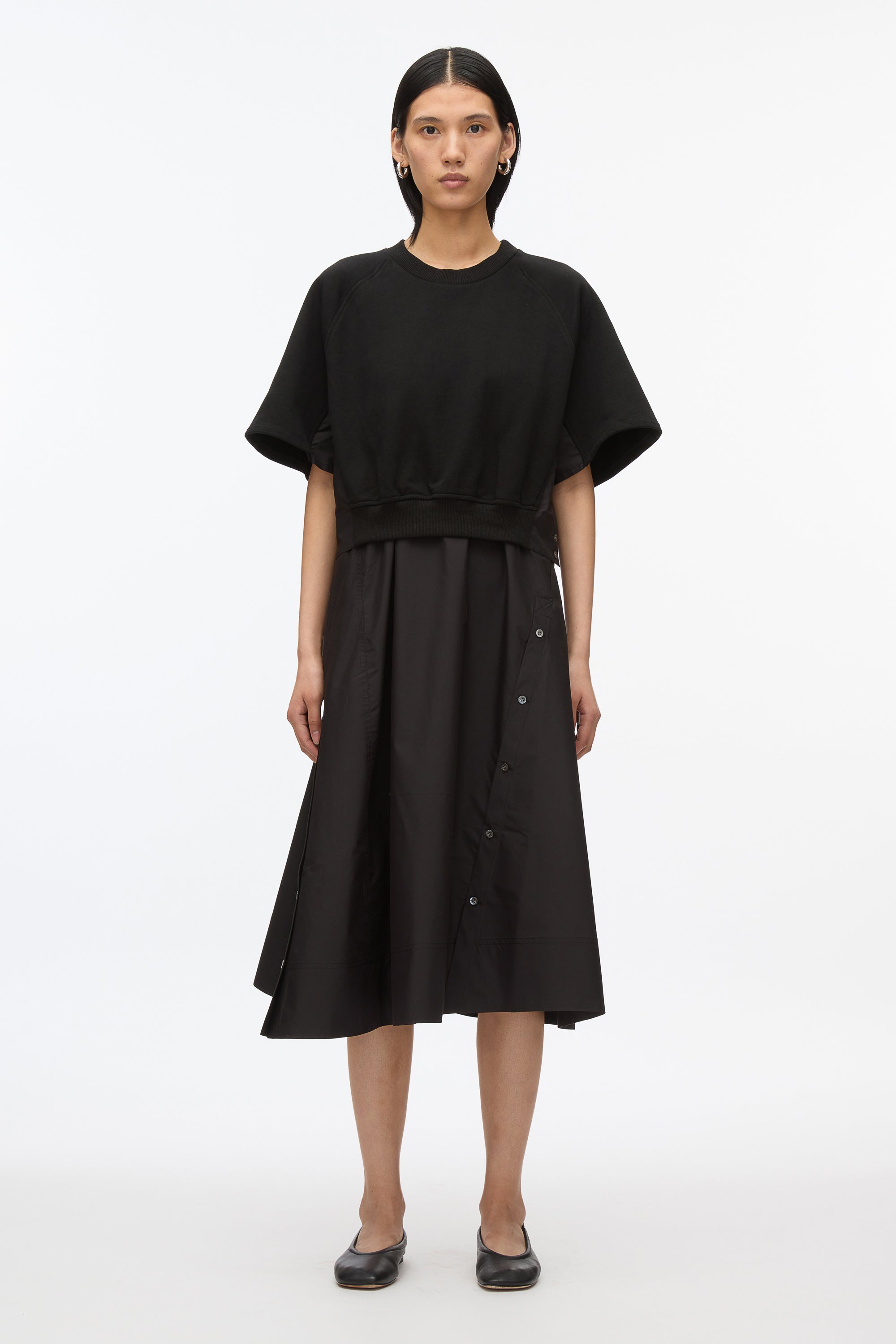 Black Short Sleeve French Terry Combo Dress | 3.1 Phillip Lim