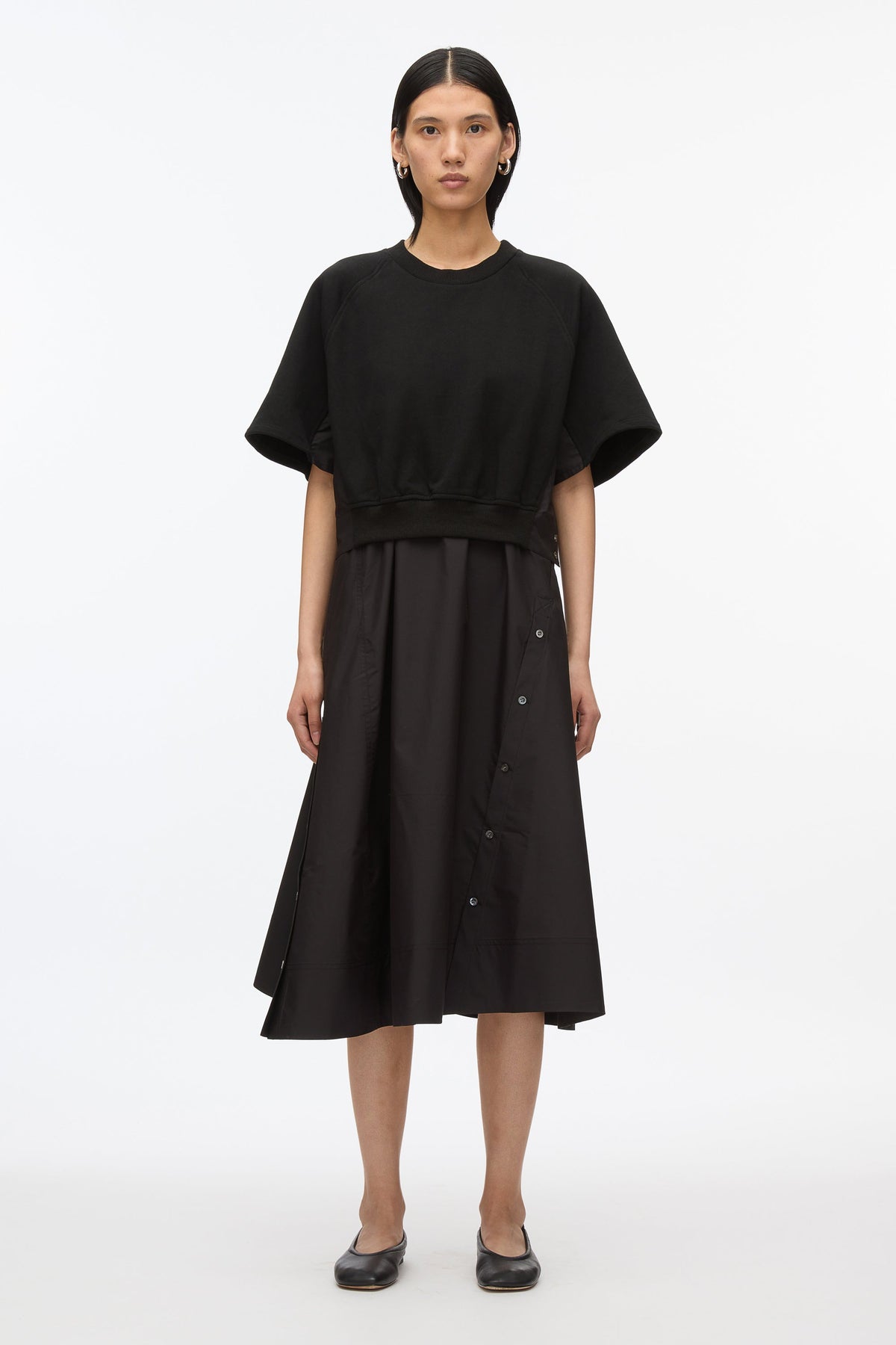 Black Short Sleeve French Terry Combo Dress | 3.1 Phillip Lim