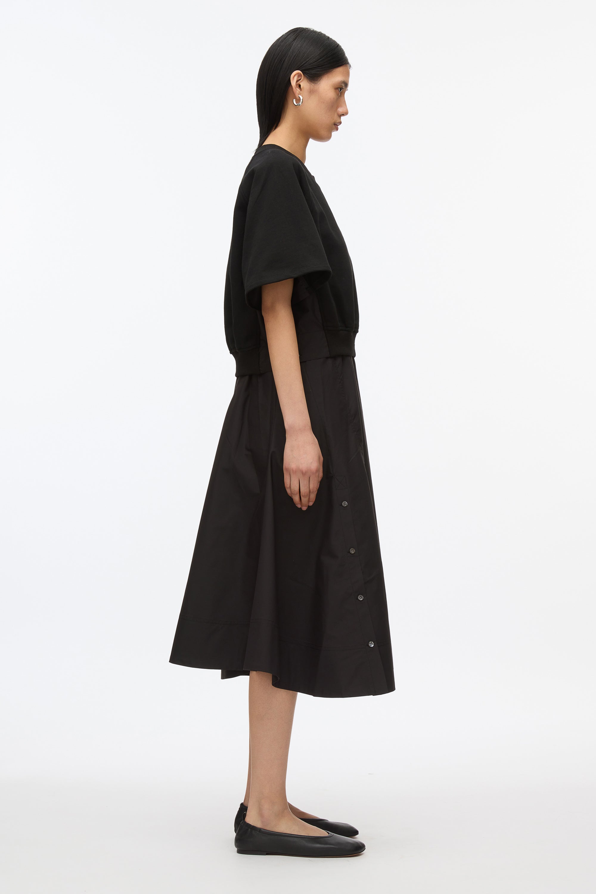 Black Short Sleeve French Terry Combo Dress | 3.1 Phillip Lim