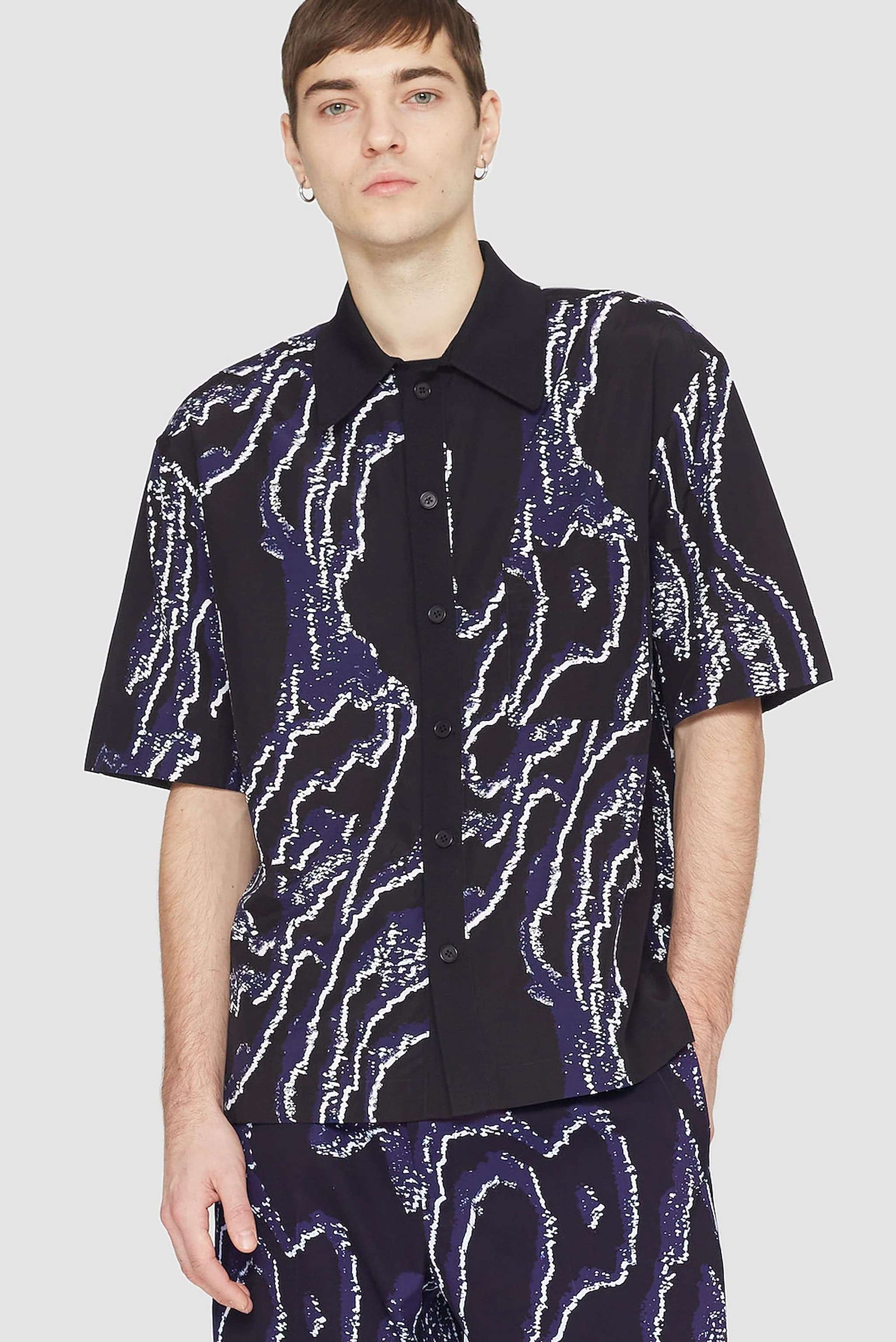 Midnight-White Short Sleeve Printed Bowling Shirt | 3.1 Phillip Lim