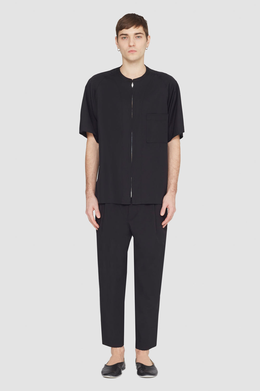 Black Short Sleeve Zip-Front Baseball Shirt | 3.1 Phillip Lim