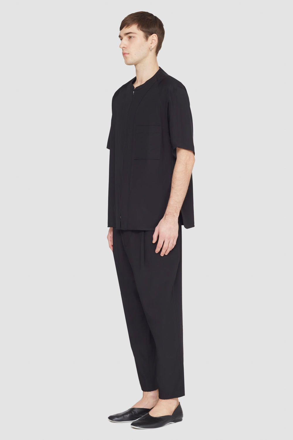 Black Short Sleeve Zip-Front Baseball Shirt | 3.1 Phillip Lim