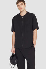 Black Short Sleeve Zip-Front Baseball Shirt | 3.1 Phillip Lim