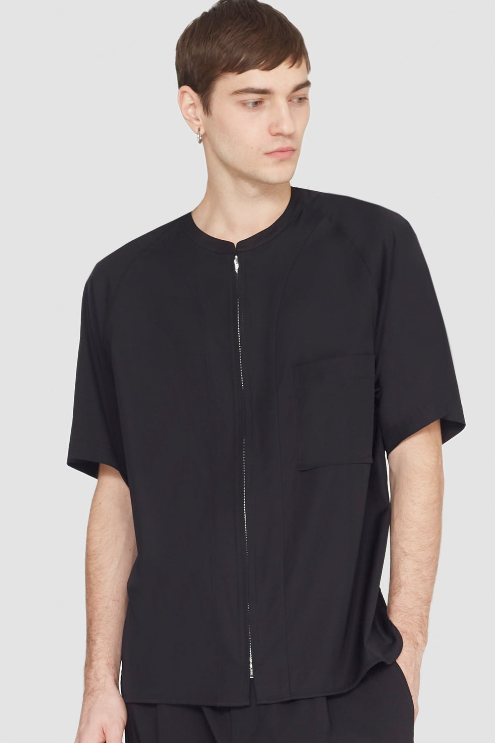 Black Short Sleeve Zip-Front Baseball Shirt | 3.1 Phillip Lim