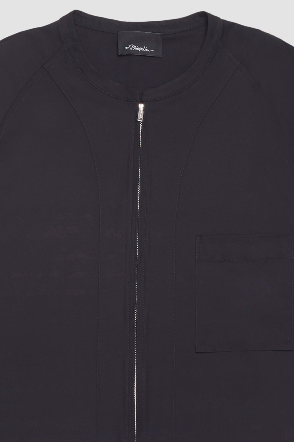Black Short Sleeve Zip-Front Baseball Shirt | 3.1 Phillip Lim