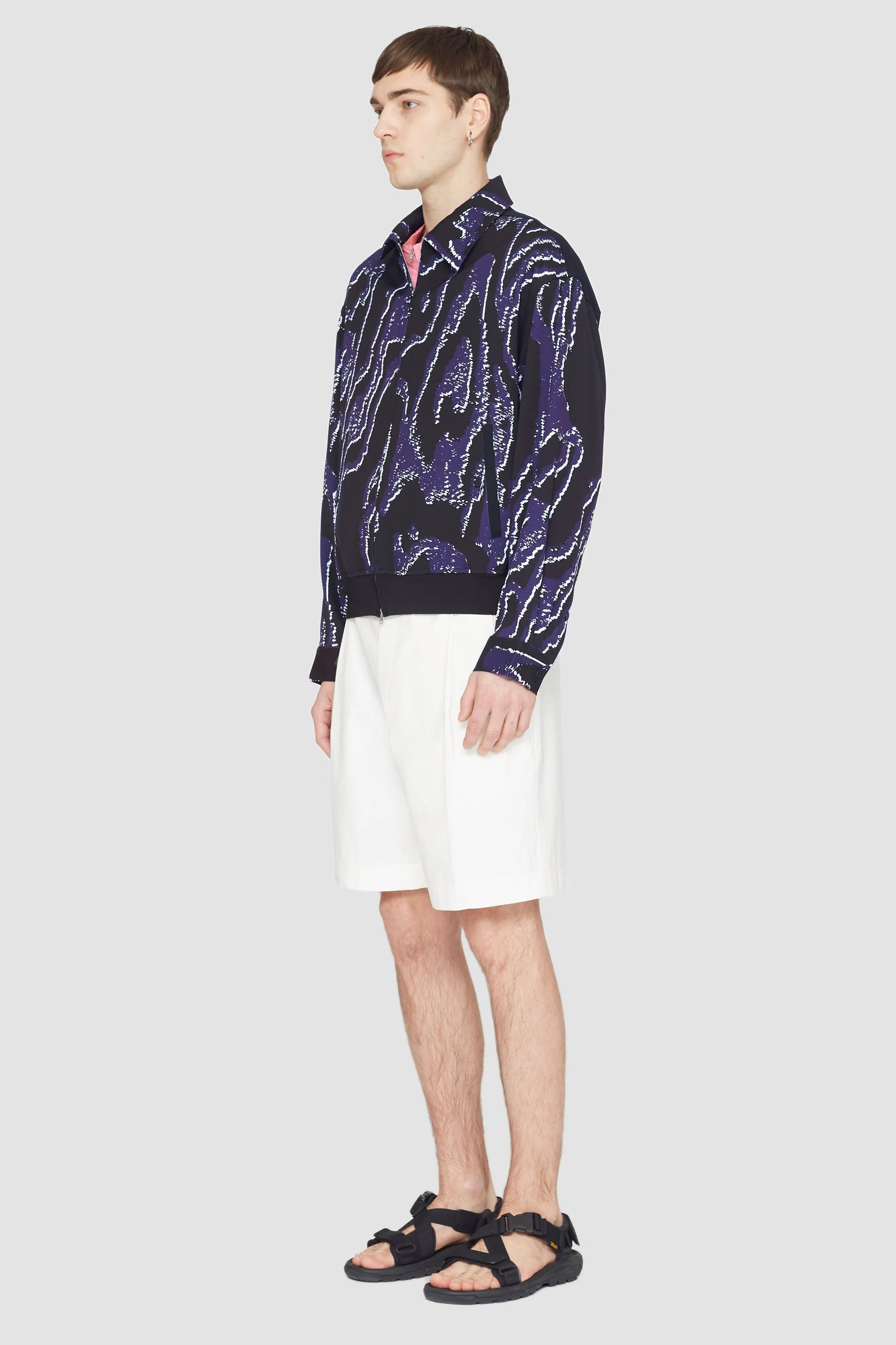 Midnight-White Printed Zip-Front Bowler Jacket | 3.1 Phillip Lim